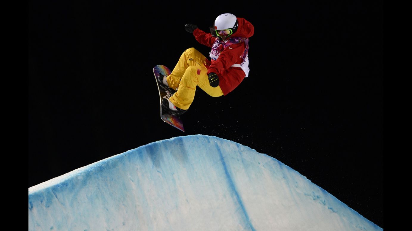 Chinese snowboarder Liu Jiayu competes in the women's halfpipe semifinals on February 12.