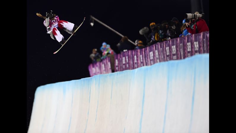 Canada's Alexandra Duckworth competes in the women's halfpipe semifinals on February 12.