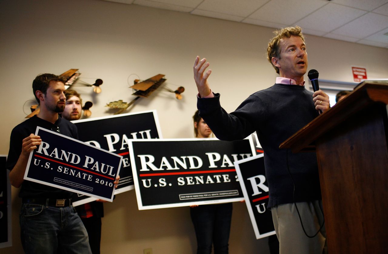 Paul speaks to hometown supporters in Bowling Green, Kentucky, during his campaign for the Senate in November 2010.