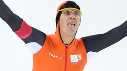 Stefan Groothuis of the Netherlands celebrates after competing during the Men's 1000m Speed Skating event during day 5 of the Sochi 2014 Winter Olympics at at Adler Arena Skating Center on February 12, 2014 in Sochi, Russia. (Photo by Streeter Lecka/Getty Images