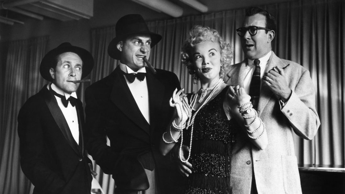 From left, actors Howard Morris, Caesar, Nanette Fabray and Carl Reiner rehearse for the 1950s television series "Caesar's Hour."