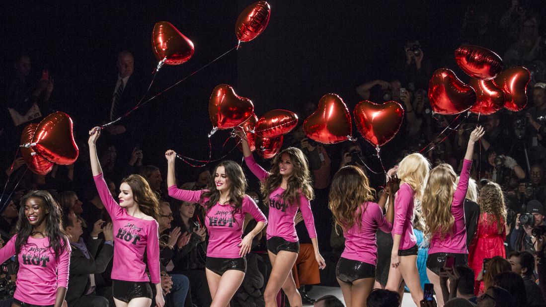 During the final walk, the models wore matching outfits and carried heart balloons. Betsey's show, season after season, has a party atmosphere.