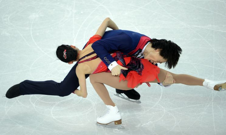 China's Qing Pang and Tong Jian perform their free skate routine during pairs figure skating on February 12.