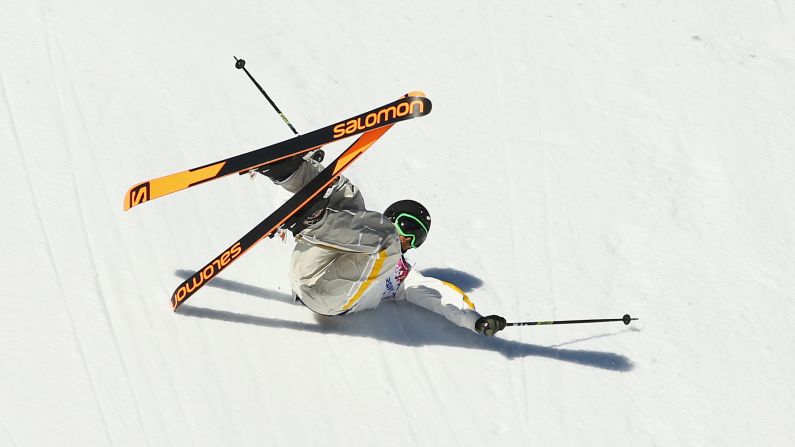 Oscar Wester of Sweden falls during the men's slopestyle.