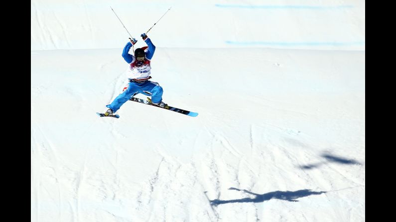 Jules Bonnaire of France competes in the men's slopestyle.