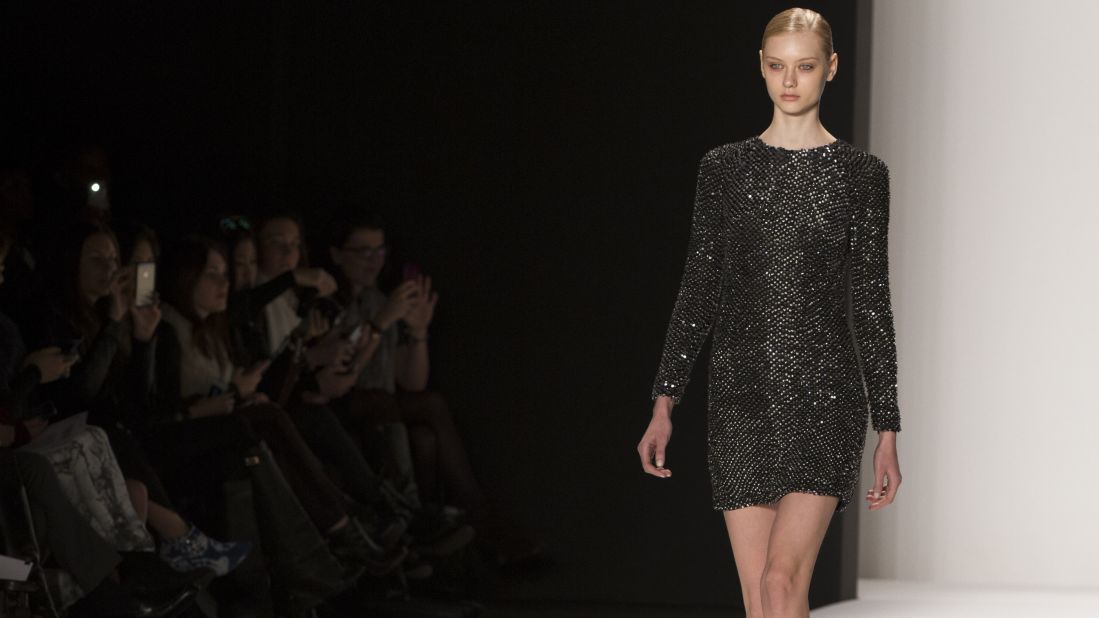 KAUFMANFRANCO debuted a metallic cocktail dress as part of their fall 2014 collection.