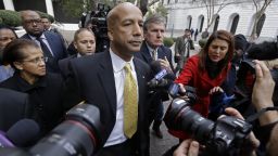 Former New Orleans Mayor Ray Nagin leaves federal court with his wife Seletha, left, after his conviction in New Orleans, Wednesday, Feb. 12, 2014. Nagin was convicted Wednesday on charges that he accepted bribes, free trips and other gratuities from contractors in exchange for helping them secure millions of dollars in city work while he was in office, including right after Hurricane Katrina. The federal jury found Nagin guilty of 20 of 21 counts against him. (AP Photo/Gerald Herbert)