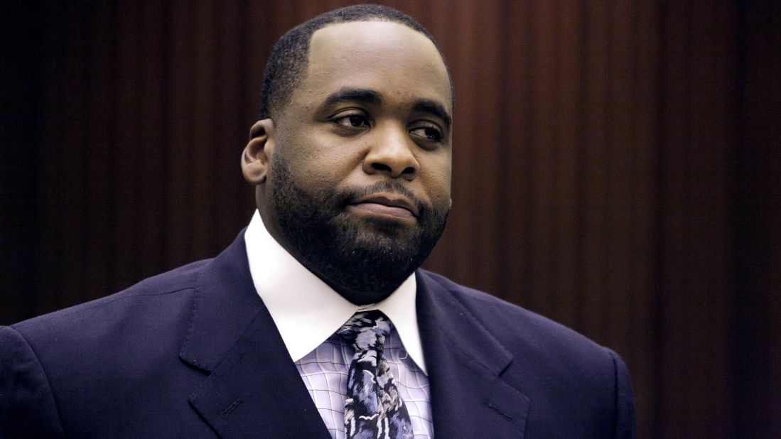 Kwame Kilpatrick was sentenced to 28 years in prison in 2013 after he was convicted of two dozen federal charges, including racketeering, extortion and filing false tax returns. He was accused of using the mayor's office to enrich himself and associates. Detroit's mayor from 2002 until he resigned in 2008, Kilpatrick was the biggest target of a years-long Detroit City Hall corruption investigation that led to the convictions of two dozen people. Those convicted included several of his closest friends and former City Councilwoman Monica Conyers, the wife of U.S. Rep. John Conyers. Federal prosecutors alleged that Kilpatrick ran a criminal enterprise through the mayor's office to enrich himself through bid rigging and extortion, and using nonprofit funds for personal gain.