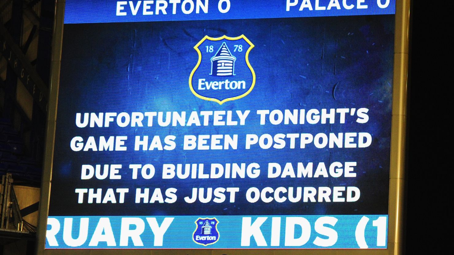 The wild weather sweeping Britain caused the postponement of Everton's league game with Crystal Palace.