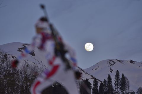 France's Martin Fourcade competes in the 20-kilometer biathlon on February 13.