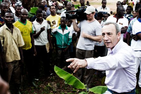Nestle's Jose Lopez meets villagers in the Ivory Coast who work in the cocoa industry; the company has pledged to do more to support those at the bottom of the cocoa value chain.
