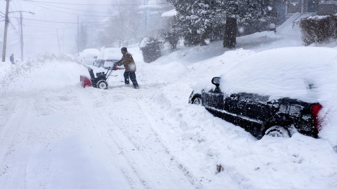 Snow blankets a street in Ossining, New York, on February 13.