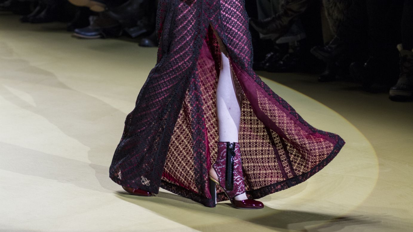 This look from J. Mendel played with jewel tones and geometric blocking.