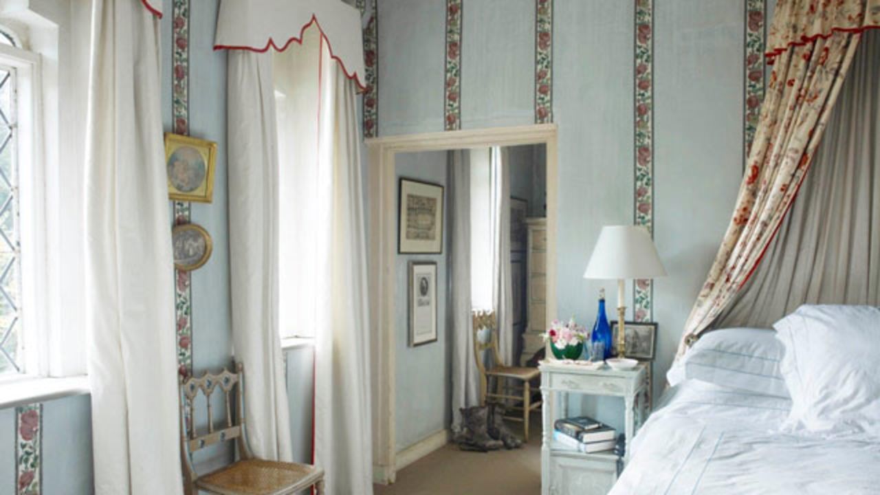 This bedroom, designed by Nicky Haslam, from the March/April 2013 issue of Veranda, features historic details that transport a guest away from the stressors of daily life.