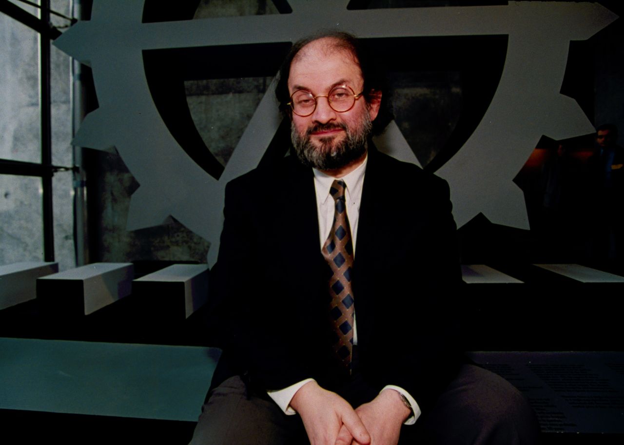 Rushdie poses in the hall of the the Defense Arch in La Defense, a suburb or Paris, on March 18, 1993. It was Rushdie's first visit to France since the call for his death.