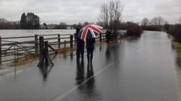 MAIDENHEAD, ENGLAND: CNN's Karen Smith, Brad Cramer & Correspondent Jim Boulden report from the floods in Berkshire County, close to the River Thames (February 14).  More rain and gale force winds are forecast to batter the UK.  With towns close to the River Thames already flooded, more severe weather will prolong and worsen the misery.  Photo by CNN's Jon Steward.  Follow Jon (@jonsteward) and other CNNers along on Instagram at instagram.com/cnn.
