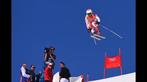 Andorra's Kevin Esteve skis the downhill portion of the men's super-combined event February 14.