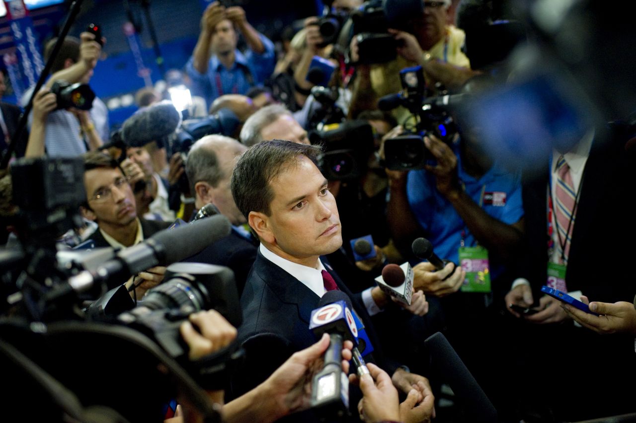 <strong>Don't be perceived as a sellout:</strong> Tea party darling Sen. Marco Rubio, R-Florida, shown here at the 2012 Republican National Convention, is said to have alienated some Latinos outside his native Florida with positions they consider extreme. 