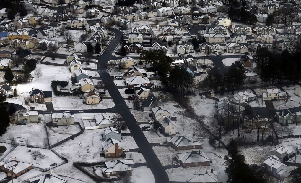 Snow and ice cover an Atlanta neighborhood on February 13.