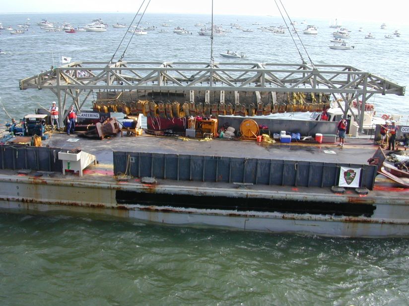 The 40-foot submarine was brought up amid much fanfare off Charleston, South Carolina, in August 2000. Author Clive Cussler and a team discovered the Hunley five years earlier, buried in the sand more than 100 yards beyond its target, the USS Housatonic.