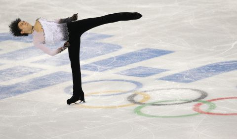Japanese figure skater Yuzuru Hanyu performs his free skate during the men's individual competition February 14.