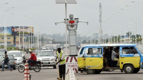A traffic robot cop on Triomphal boulevard of Kinshasa helps tackle the hectic traffic.