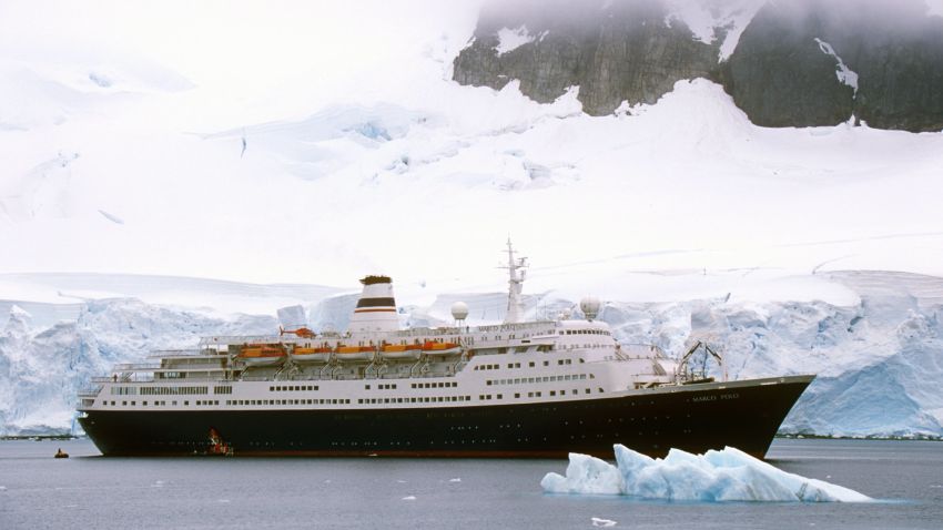 Cruise ship Marco Polo in Paradise Harbor, Antarctica.