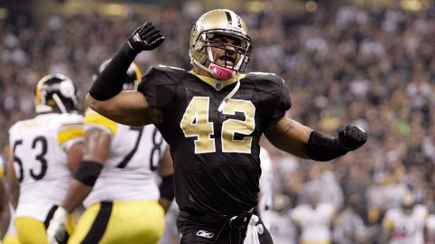 NEW ORLEANS - OCTOBER 31: Darren Sharper #42 of the New Orleans Saints celebrates a play against the Pittsburgh Steelers at the Louisiana Superdome on October 31, 2010 in New Orleans, Louisiana. (Photo by Matthew Sharpe/Getty Images)