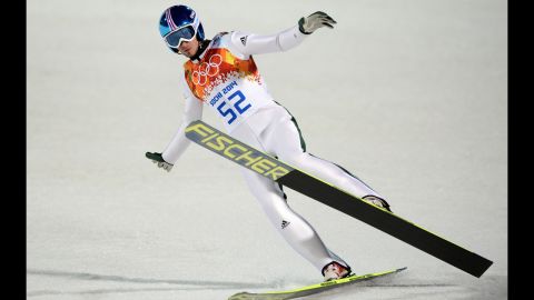 Slovenia's Robert Kranjec competes during the men's large hill ski jumping event on February 14.