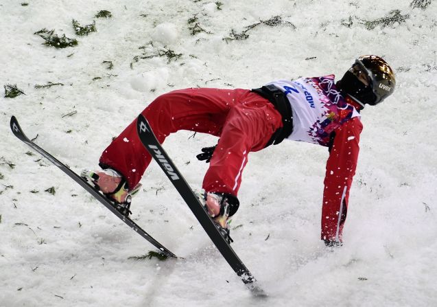 Silver medalist Xu Mengtao of China lands while competing in the women's aerials on Friday, February 14.
