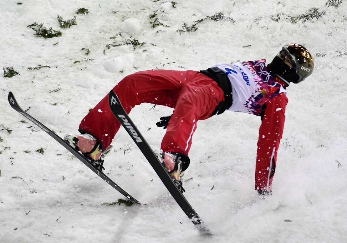 Silver medalist Xu Mengtao of China lands while competing in the women's aerials on Friday,  February 14. 