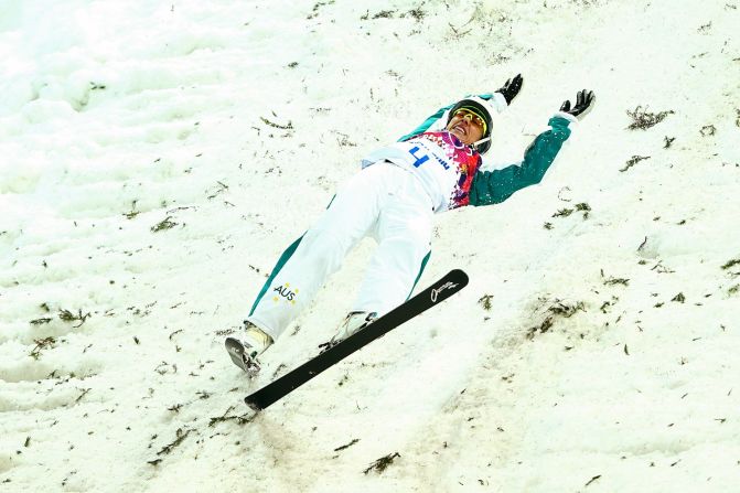 Lydia Lassila of Australia crashes in the women's aerials on February 14.