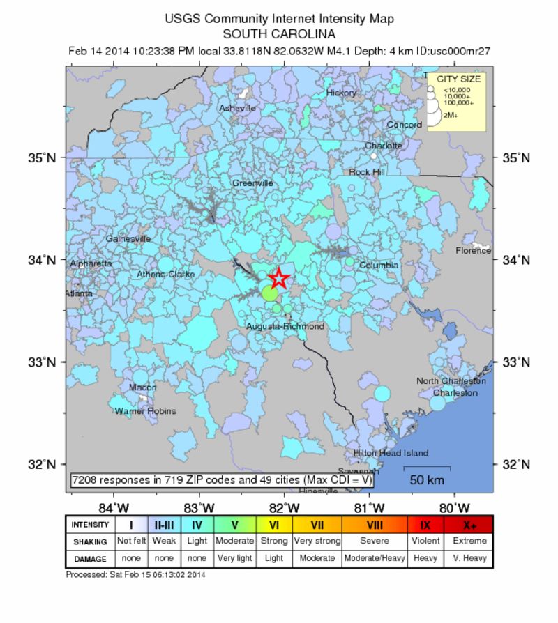 4.1 Magnitude Quake Strikes In South Carolina 