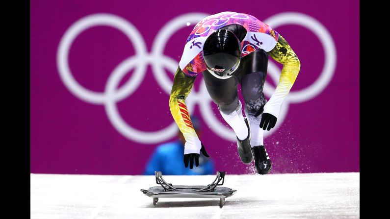 Hiroatsu Takahashi of Japan makes a run during the men's skeleton competition on February 15. 