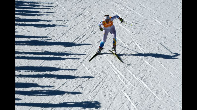 Sweden's Anna Haag competes in the women's cross-country relay on February 15.