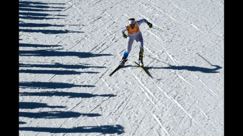 Sweden's Anna Haag competes in the women's cross-country relay on February 15. 