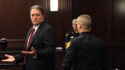 Michael Dunn reacts after the verdict is read in the first trial in Jacksonville, Florida, on February 15.