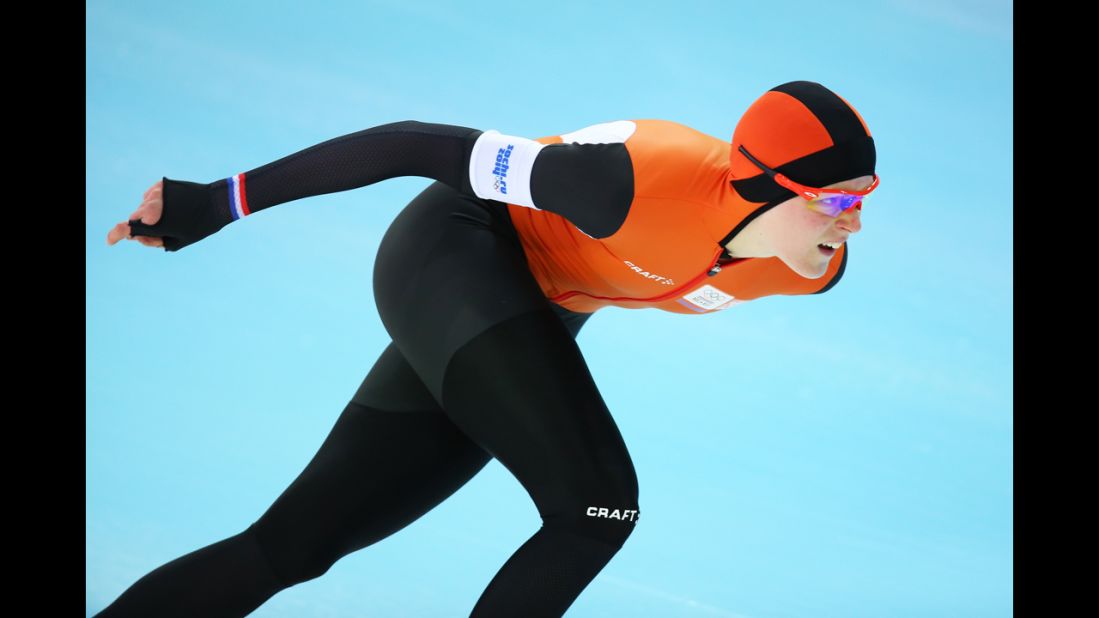 Jorien ter Mors of the Netherlands competes in the women's 1,500-meter speedskating event on February 16.