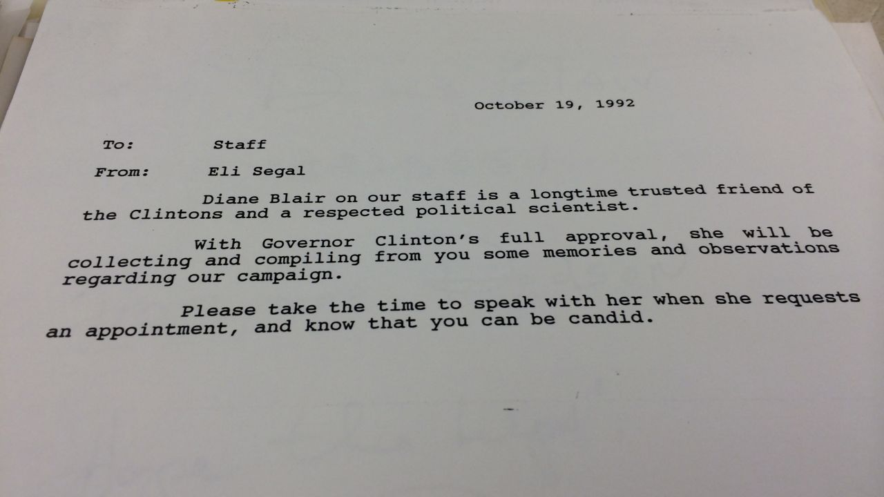 Near the end of Bill Clinton's 1992 presidential campaign, Blair was allowed to interview members of his staff on their recollections for a possible book.