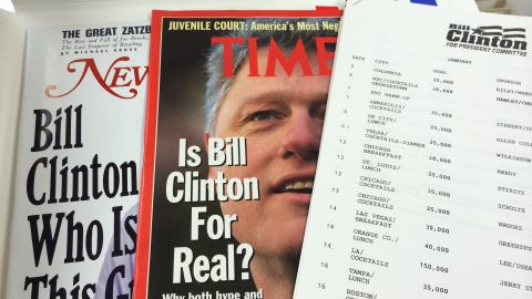 Blair also kept magazine stories on Clinton's 1992 race as well as a schedule of fund-raising goals.