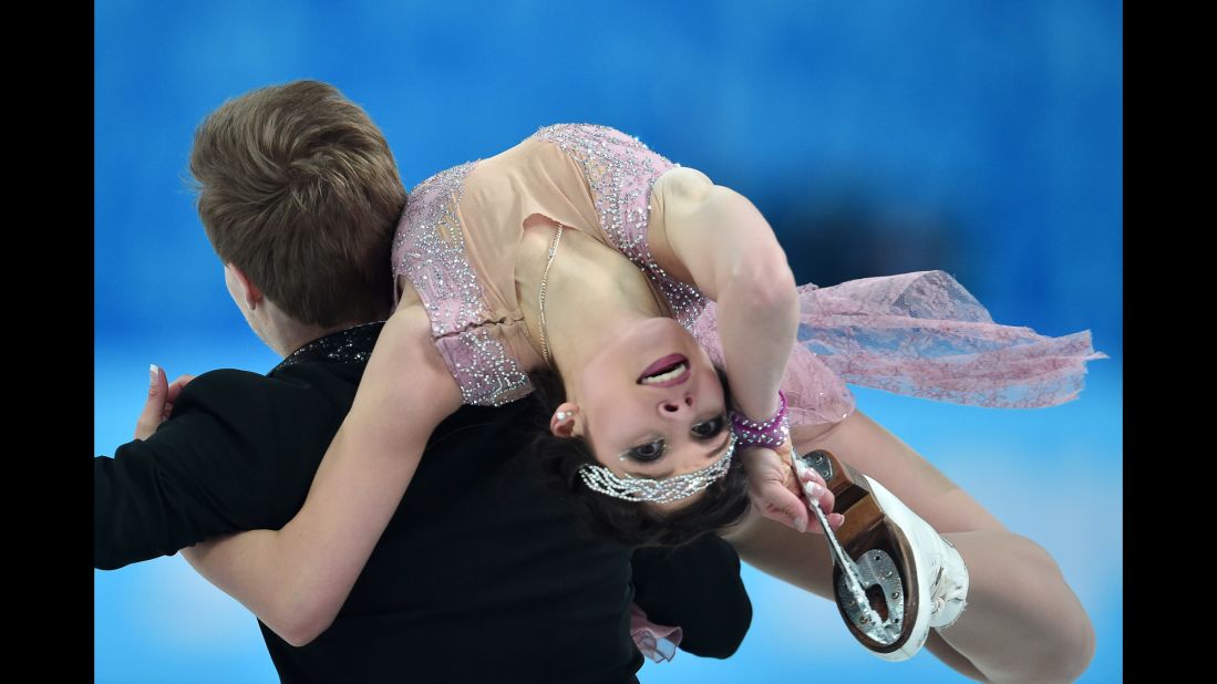 Russia's Elena Ilinykh and Nikita Katsalapov perform their short program during the ice dancing competition on Sunday, February 16. 