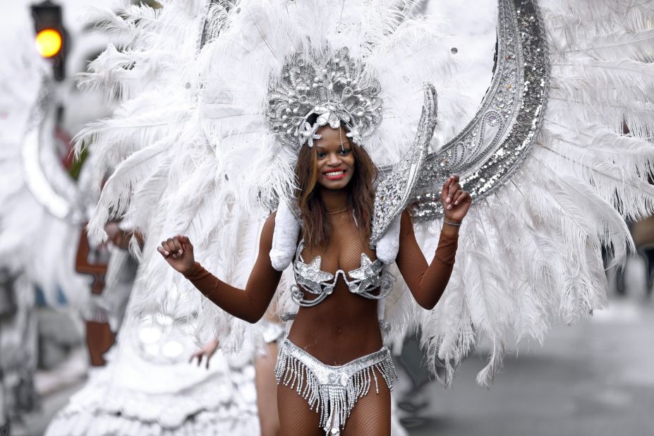 A dancer performs during the Nice Carnival parade on February 15. 
