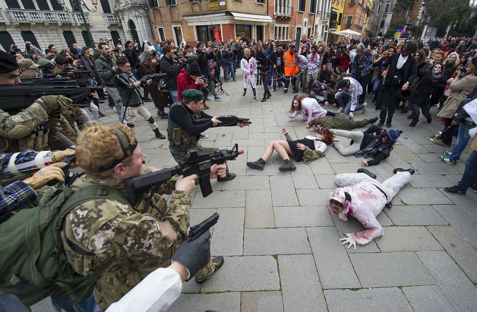 Venice's festivities included zombies and zombie hunters on Saturday, February 15. 