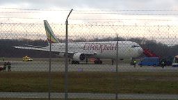 Ethiopian Airlines flight en route to Rome which was hijacked on February 17, 2014 and forced to land in Geneva, where the hijacker has been arrested.