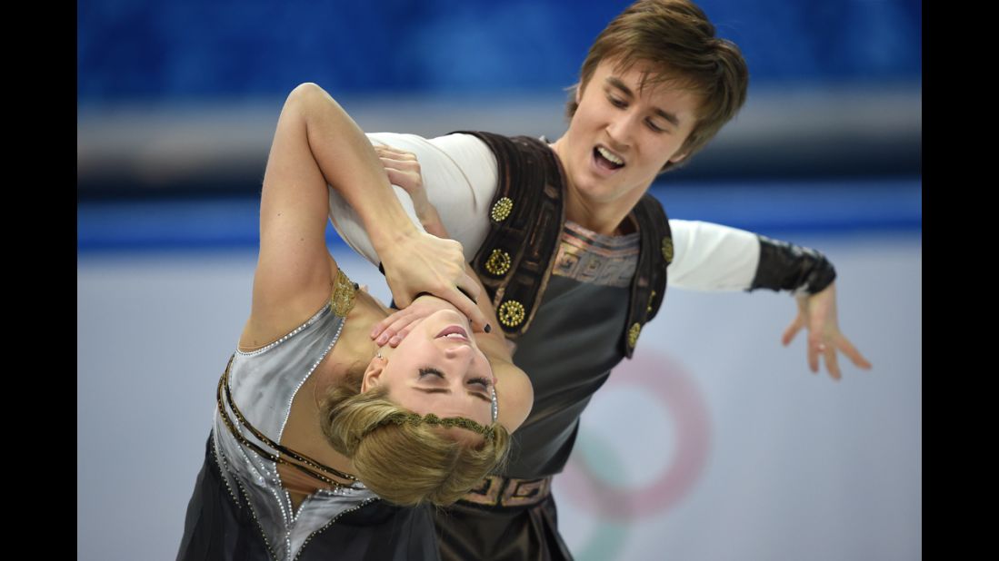 Russian ice dancers Ruslan Zhiganshin and Victoria Sinitsina compete on February 17.