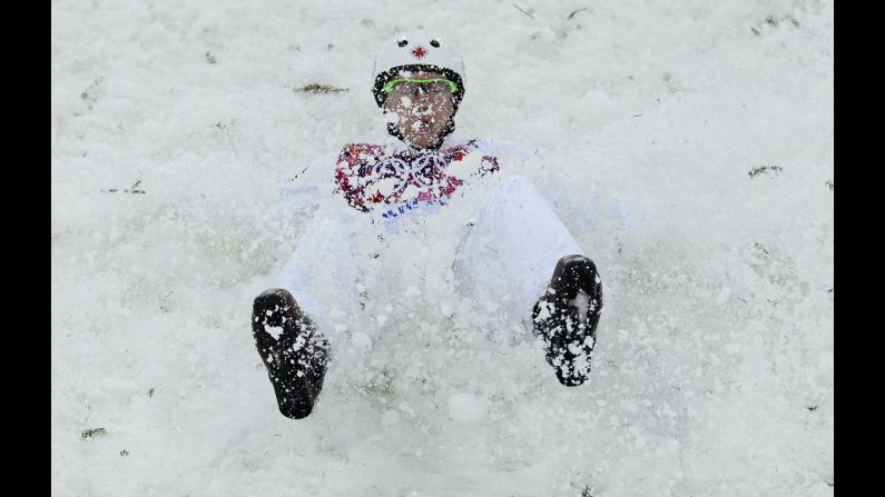 Canada's Travis Gerrits crashes during men's aerials.