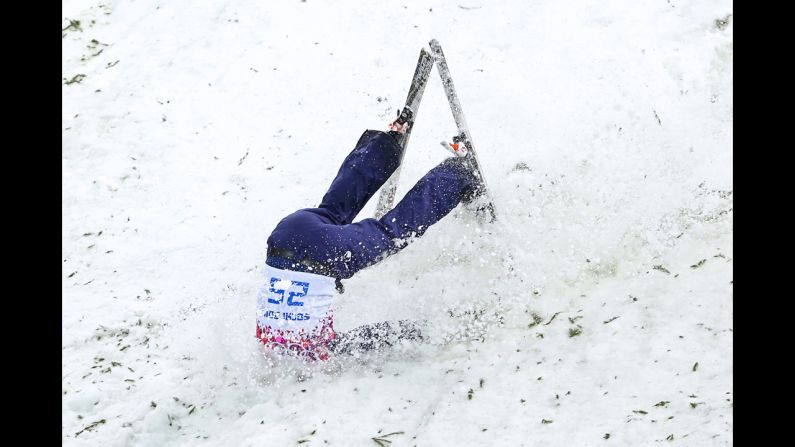 Ukraine's Mykola Puzderko crashes in men's aerials.