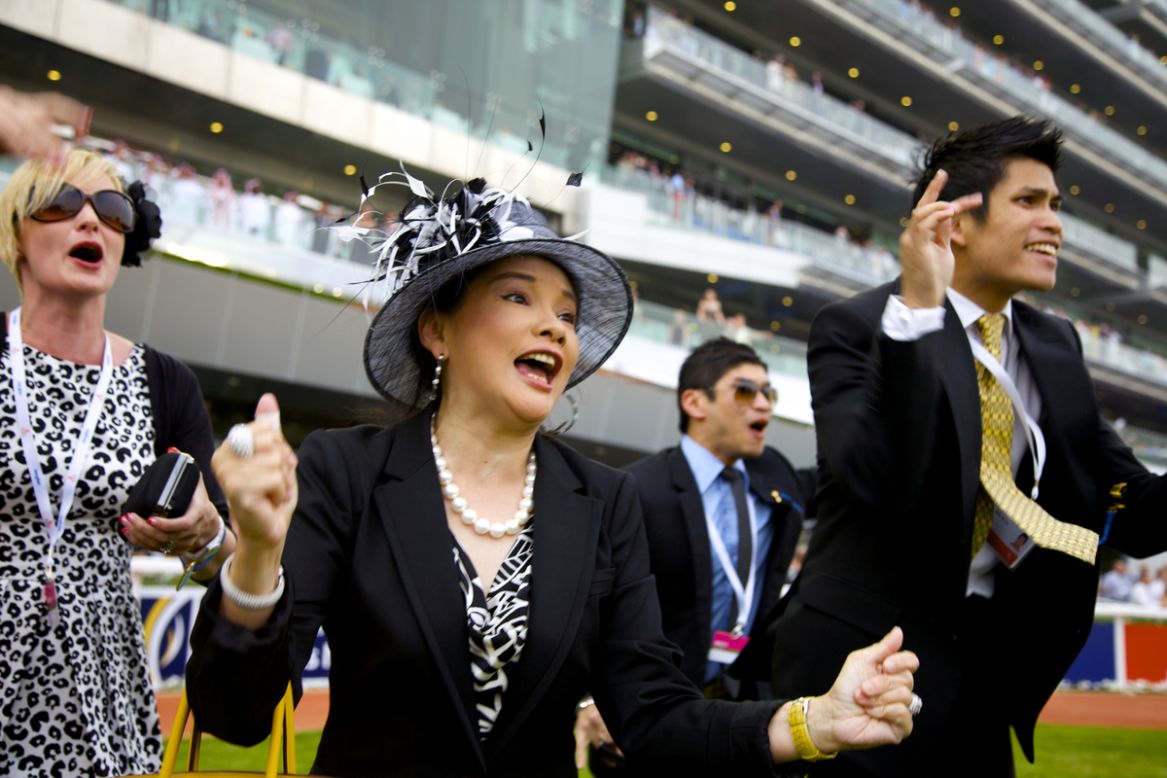 Animated racegoers cheer on their horses. The purse for the Dubai World Cup itself is $10 million. Last year's race was won by 2011 Kentucky Derby winner Animal Kingdom.   