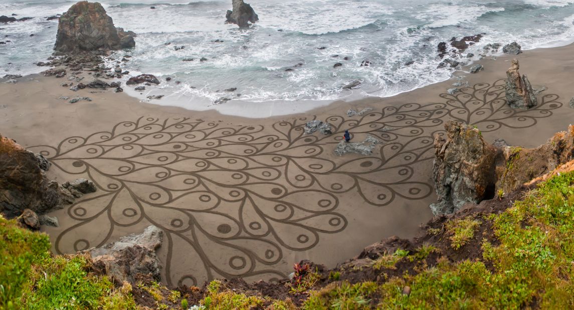Most of Amador's work so far has been produced on beaches in northern California. But he's also ventured to Mexico and the Channel Islands to create his art. 