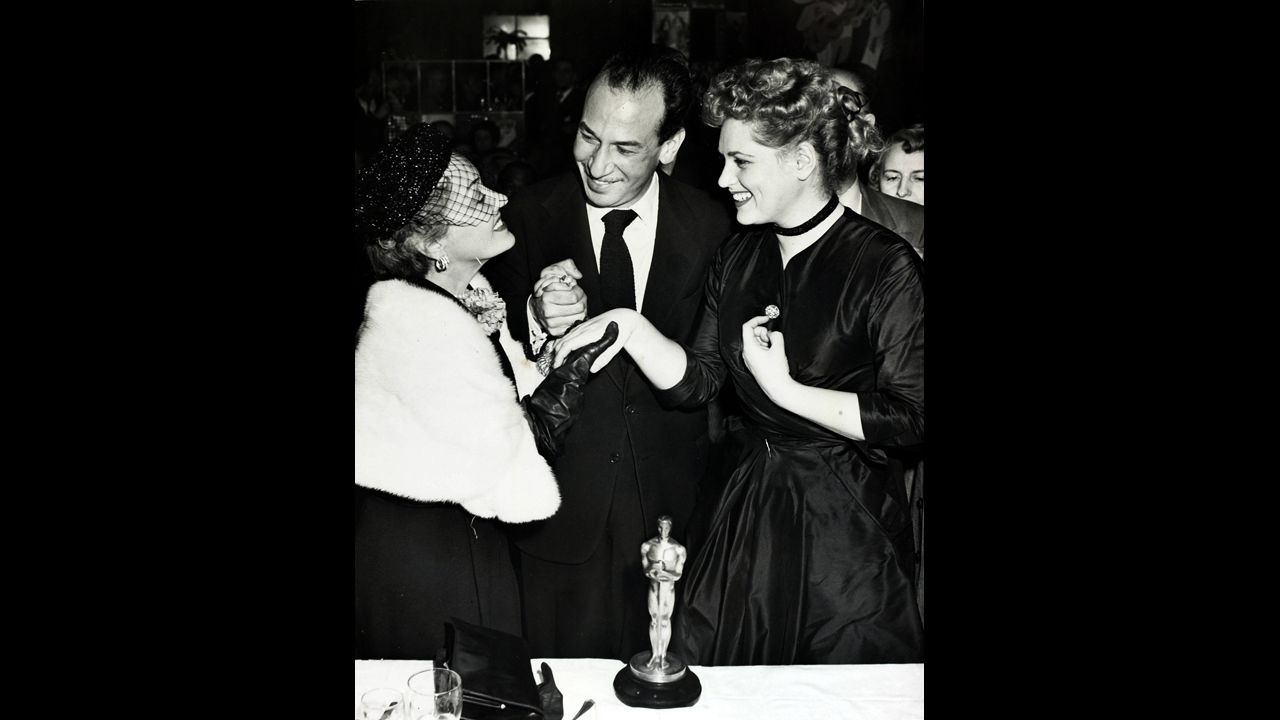 <strong>José Ferrer (1951):</strong> Puerto Rican-born José Ferrer became the first Hispanic to win an Oscar when he was named best actor for "Cyrano de Bergerac." Here he appears with Gloria Swanson, left, and Judy Holliday (best actress for "Born Yesterday") in 1951.